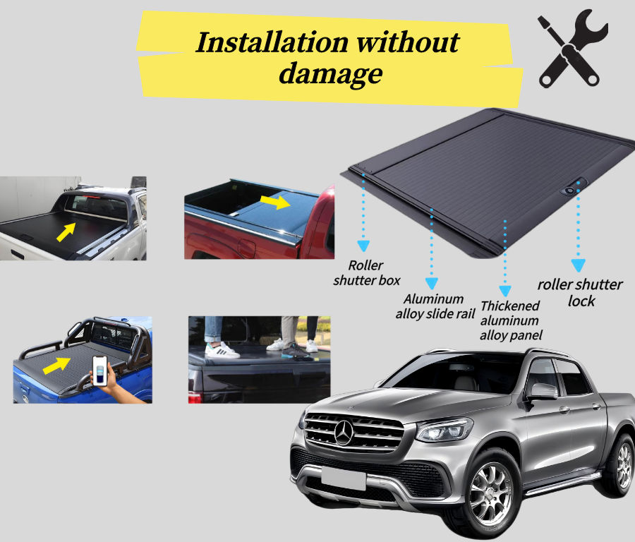 Retractable Pickup Truck Hard Bed Cover Roller Lid Tonneau Cover Aluminum Alloy for 2017+ Benz X - class